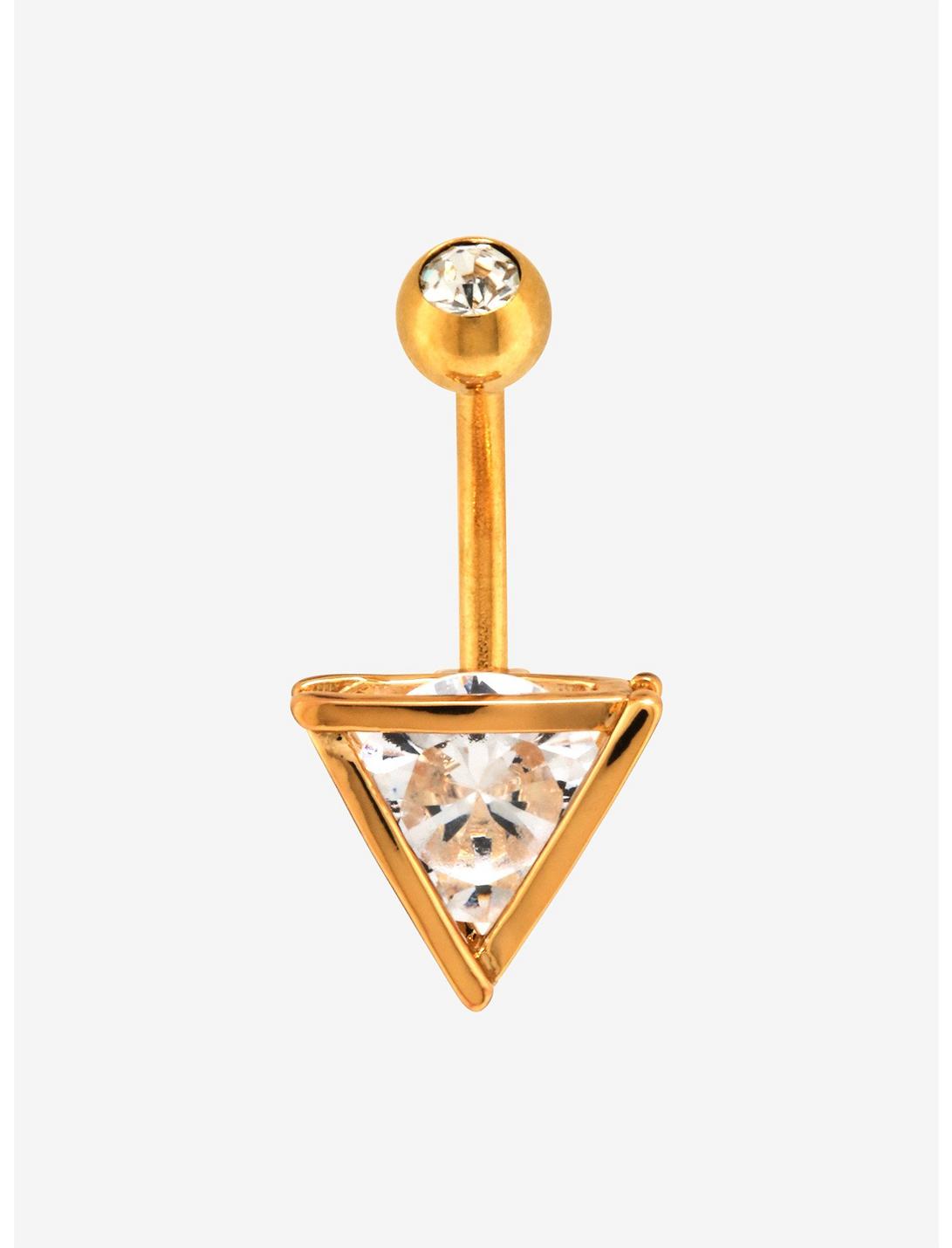 14G Steel Gold CZ Triangle Curved Navel Barbell, , hi-res