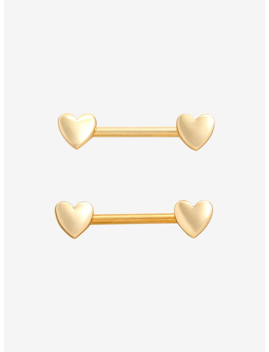 14G Steel Gold Heart Nipple Barbell 2 Pack, , hi-res