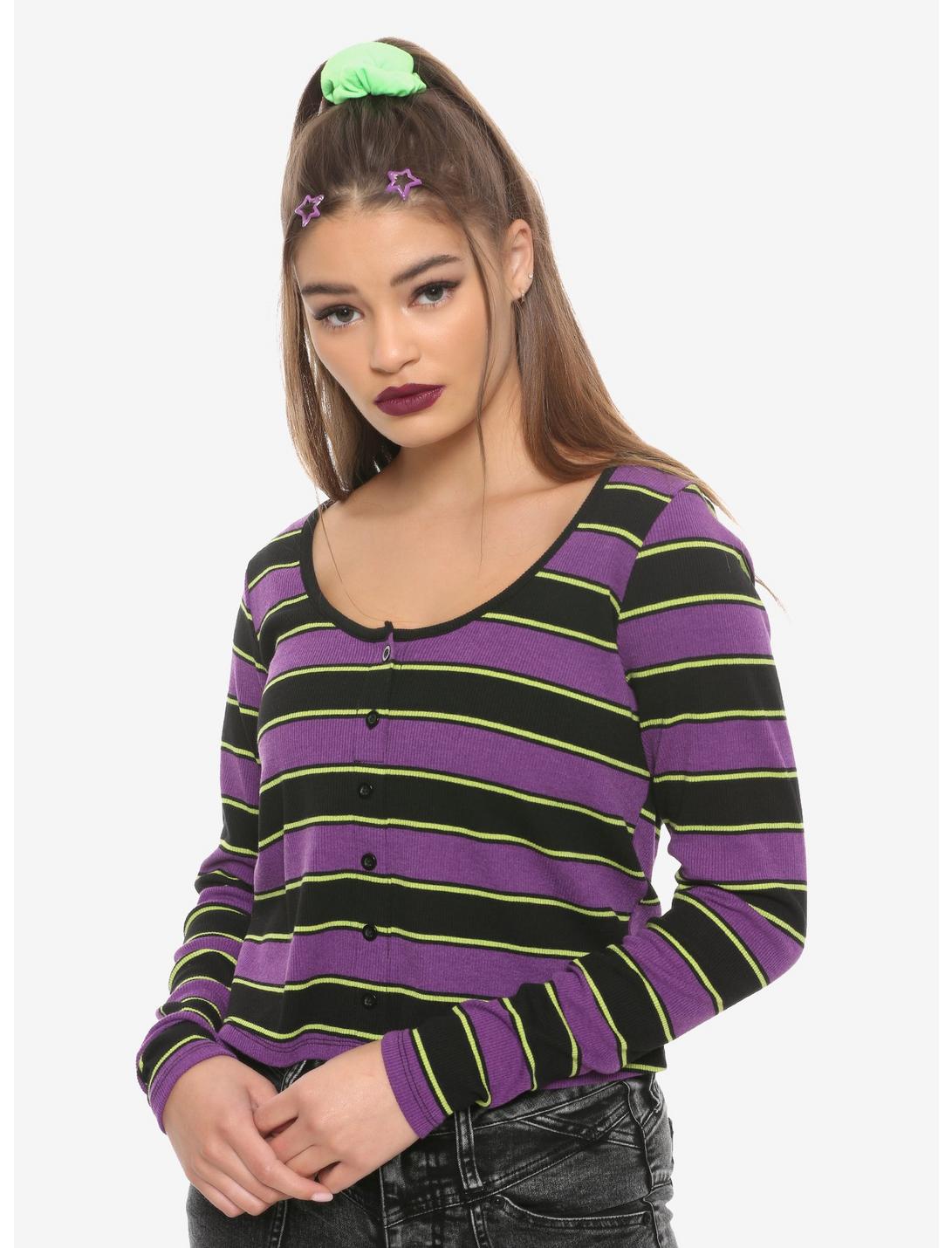 Purple, Black & Green Girls Ribbed Long-Sleeve T-Shirt, MULTI, hi-res