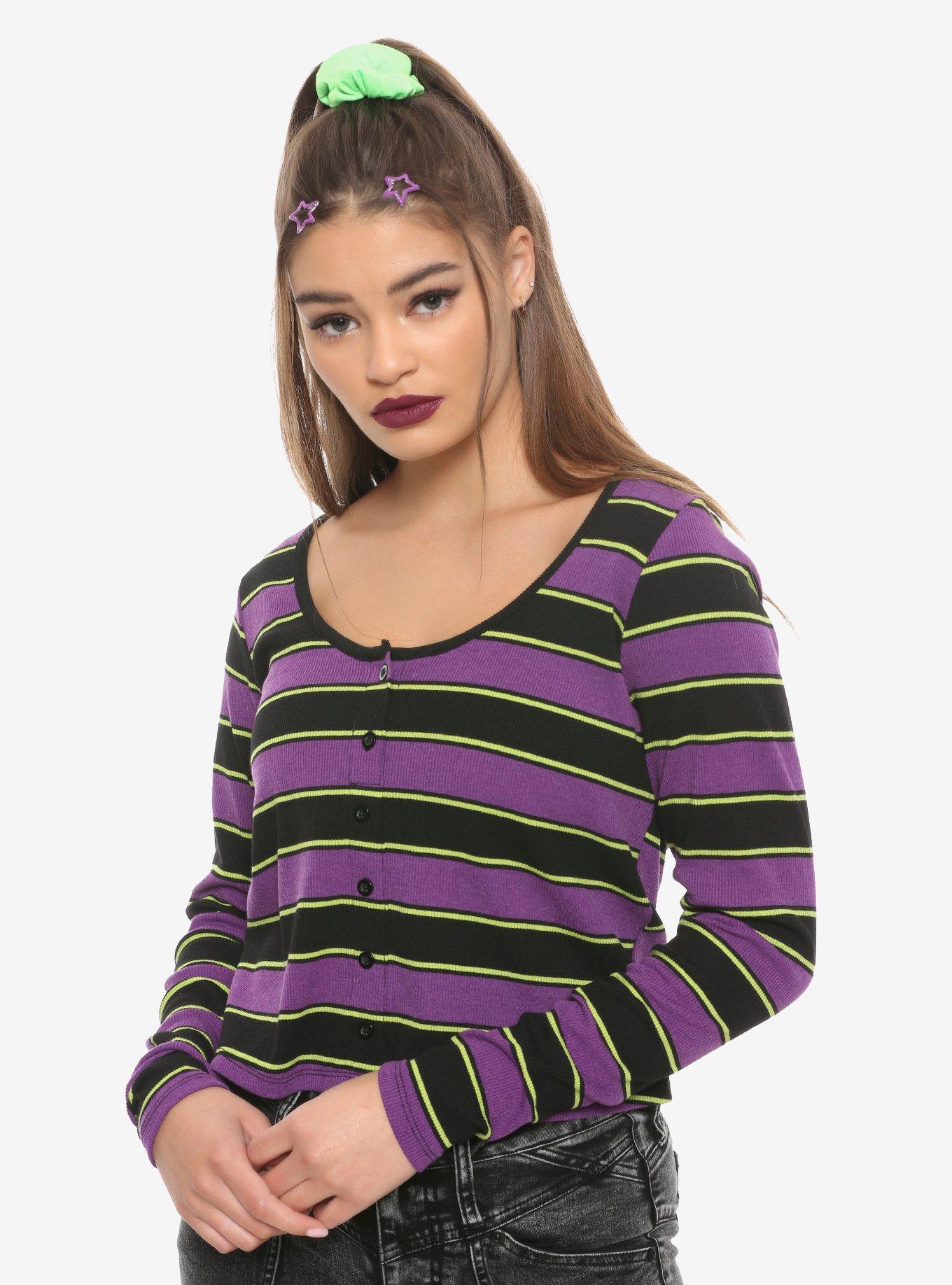 Green & Purple 'The Body Morphing Crop' Long Sleeve T-Shirt by