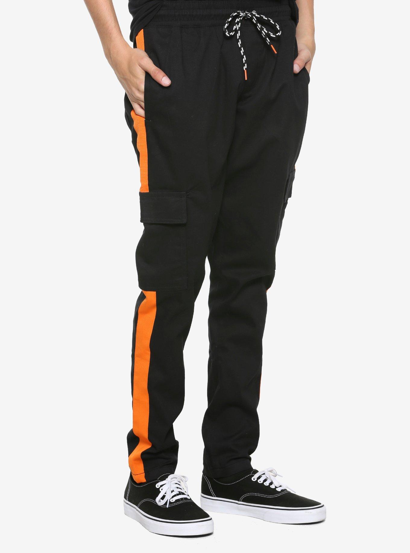 Orange Strip Drawstring Cargo Pants, BLACK, hi-res