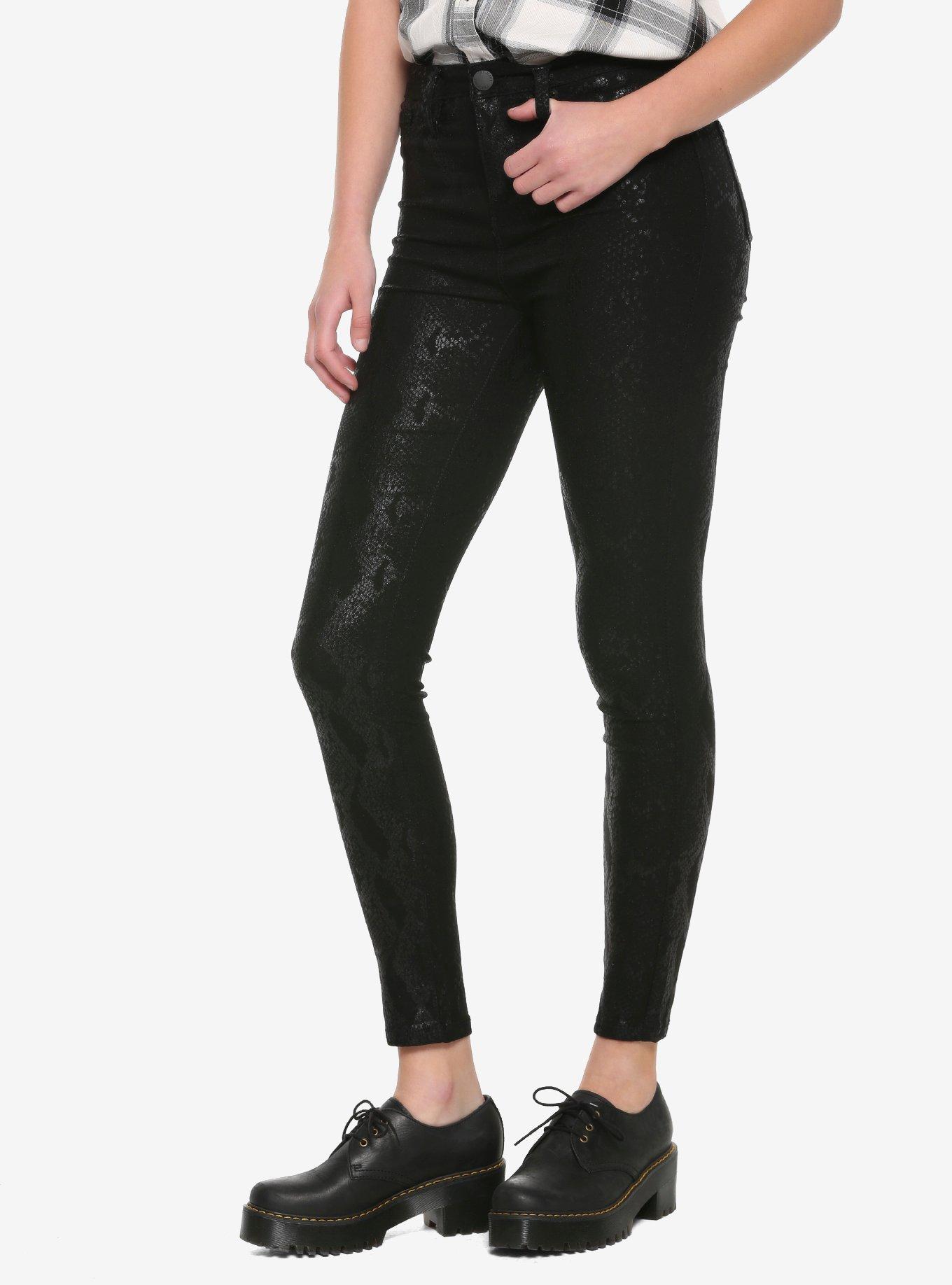 Black Snake Print Hi-Rise Skinny Pants, SNAKESKIN-BLACK, hi-res