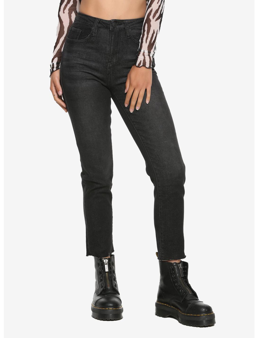 Black Straight Leg Hi-Rise Jeans, BLACK, hi-res