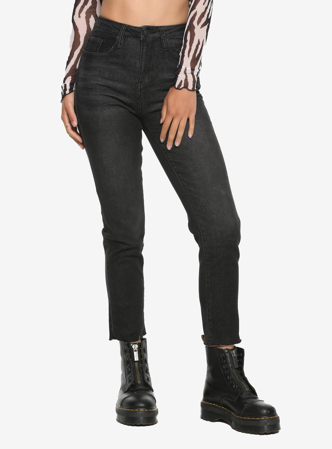 Black Straight Leg Hi-Rise Jeans, BLACK, hi-res