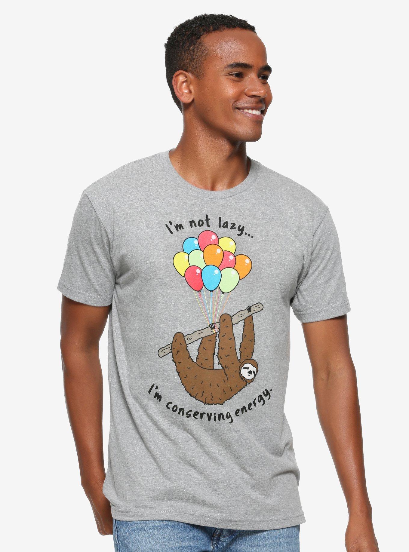 Sloth Conserving Energy T-Shirt - BoxLunch Exclusive, GREY, hi-res view 1