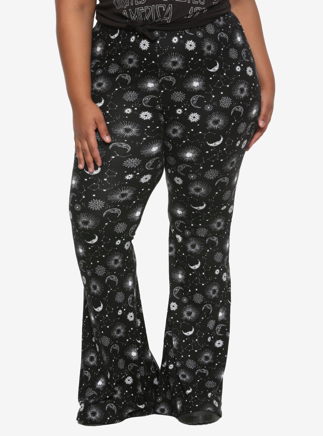 Celestial Print Bell Bottoms Plus Size, BLACK, hi-res