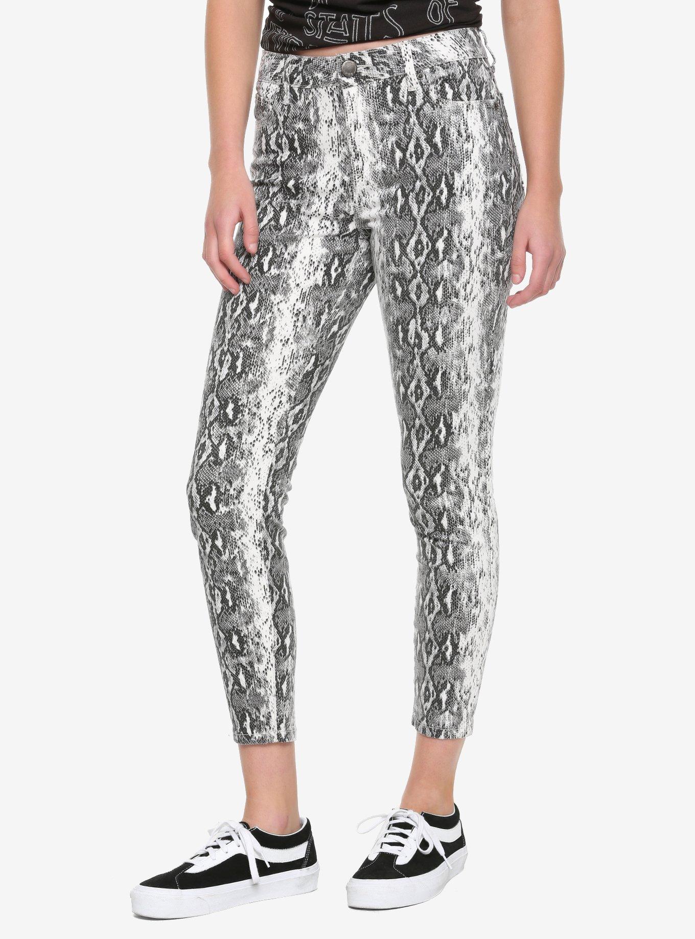 white snake print pants