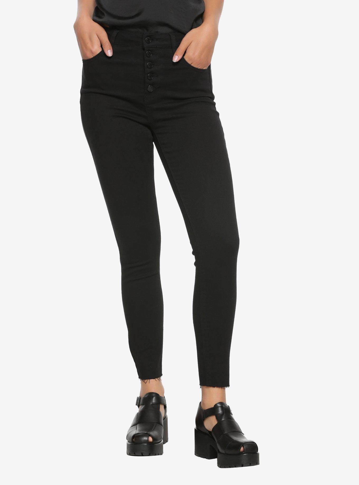 Black Raw Hem Skinny Jeans, BLACK, hi-res