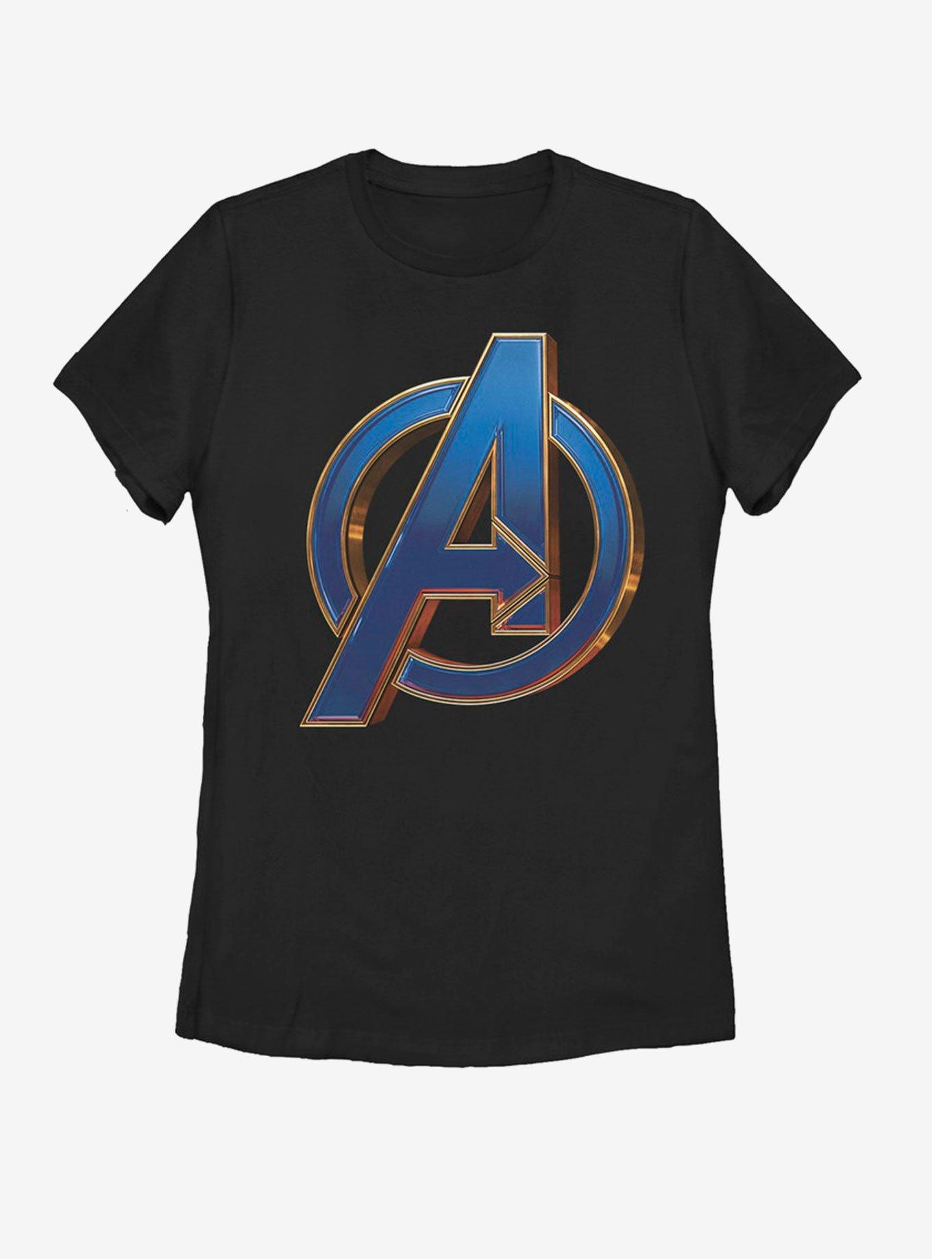 Marvel Avengers: Endgame Blue Logo Womens T-Shirt - BLACK | BoxLunch