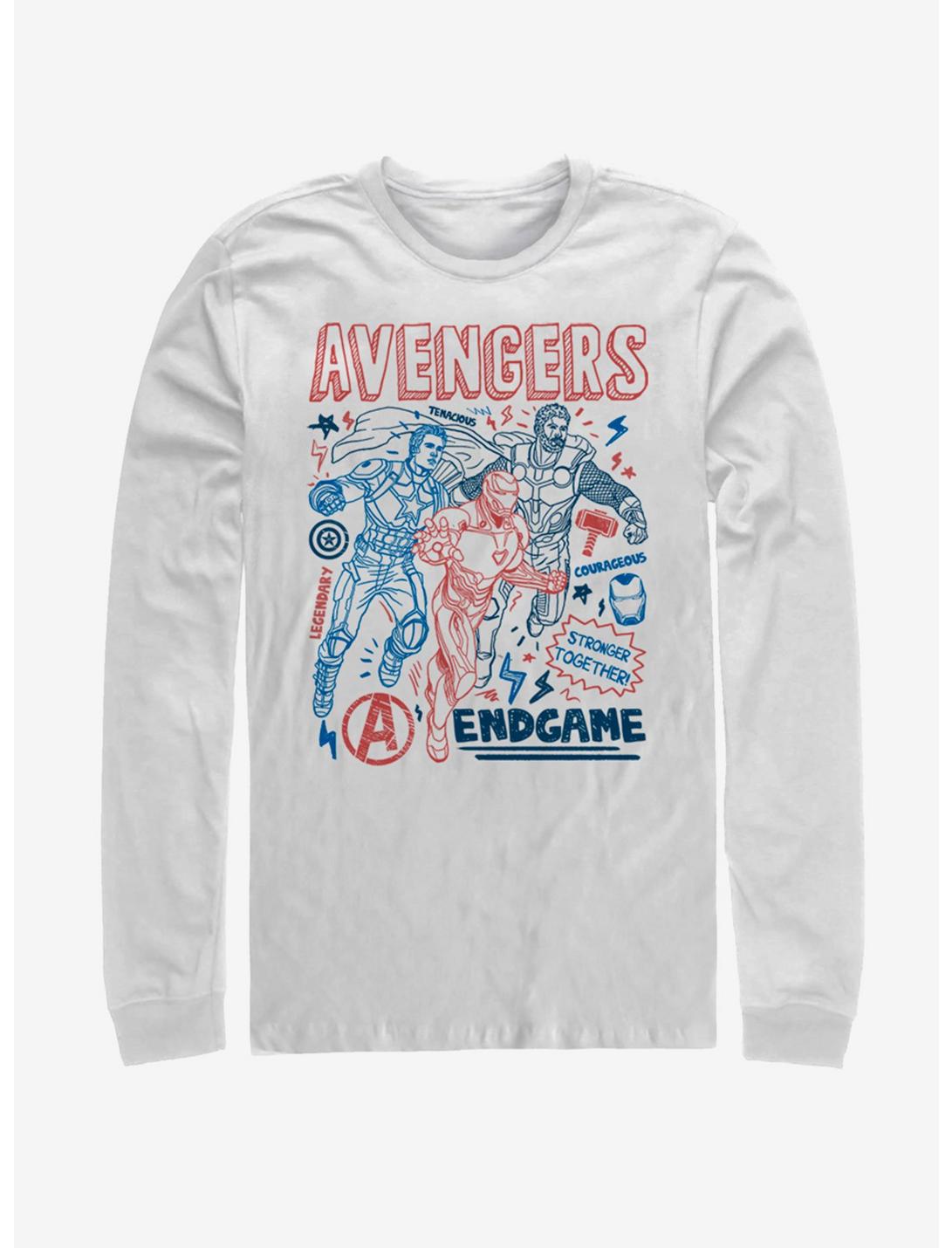 Marvel Avengers: Endgame Earths Mightiest Doodles Long Sleeve T-Shirt, WHITE, hi-res