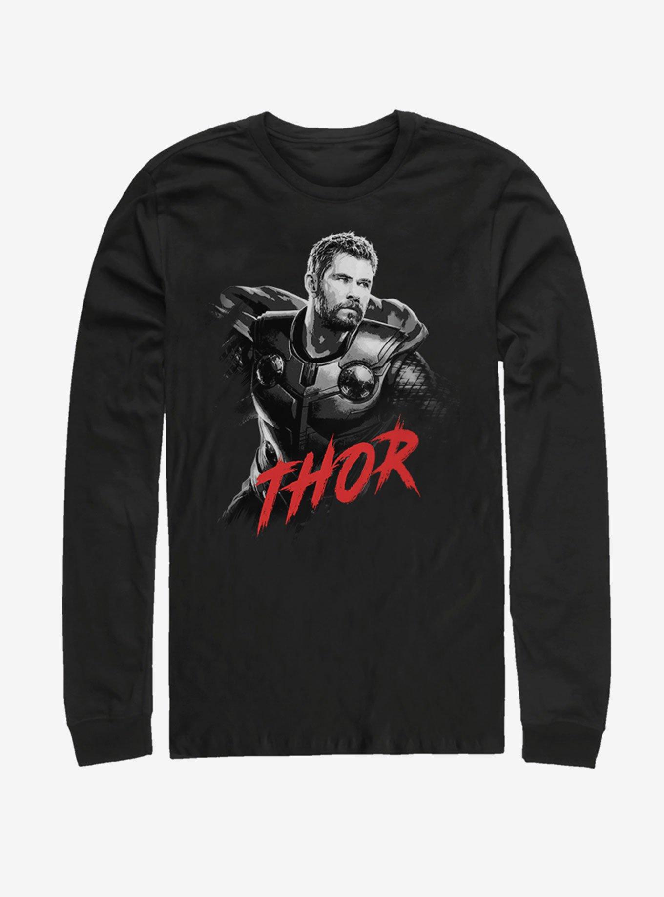 Marvel Avengers: Endgame High Contrast Thor Long Sleeve T-Shirt - BLACK ...