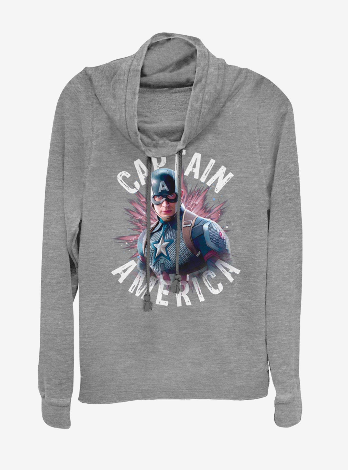 Marvel Avengers: Endgame Cap Burst Cowlneck Long-Sleeve Womens Top, GRAY HTR, hi-res
