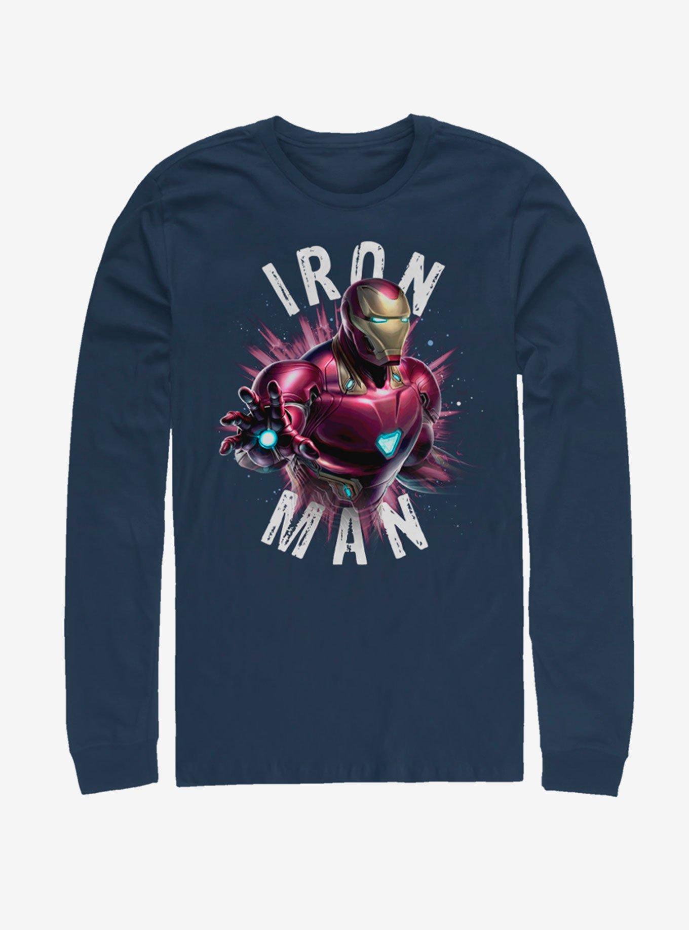 Marvel Avengers: Endgame Iron Man Burst Long Sleeve T-Shirt, NAVY, hi-res