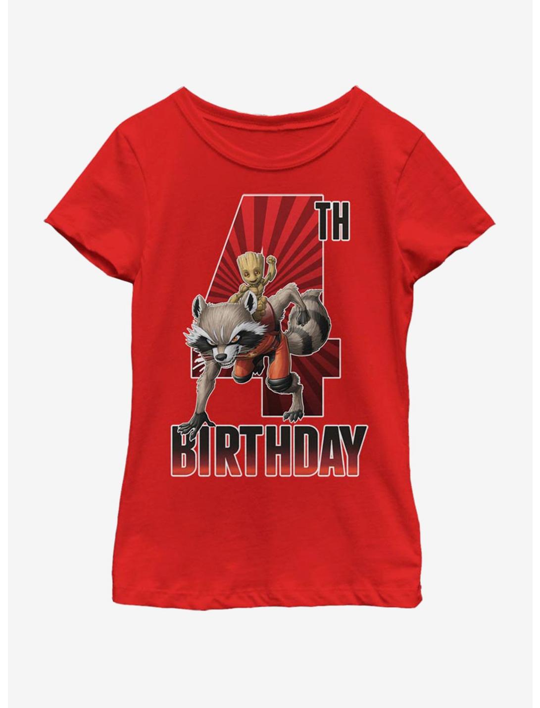 Marvel Guardians of the Galaxy Groot 4th Bday Youth Girls T-Shirt, RED, hi-res