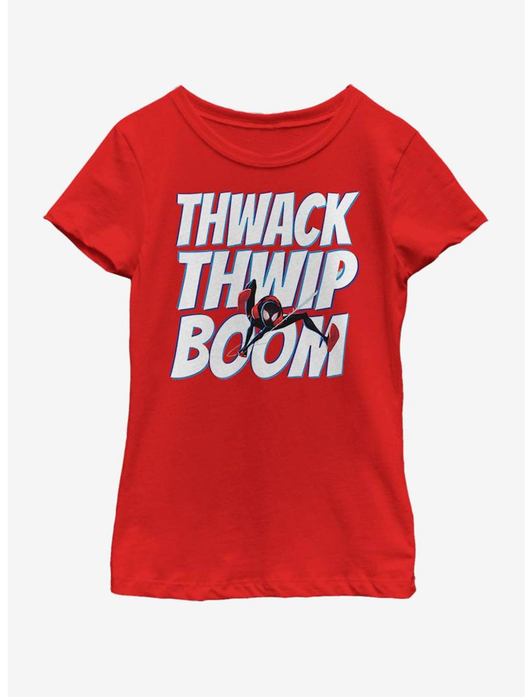 Marvel Spiderman Twack Thwip Boom Youth Girls T-Shirt, RED, hi-res