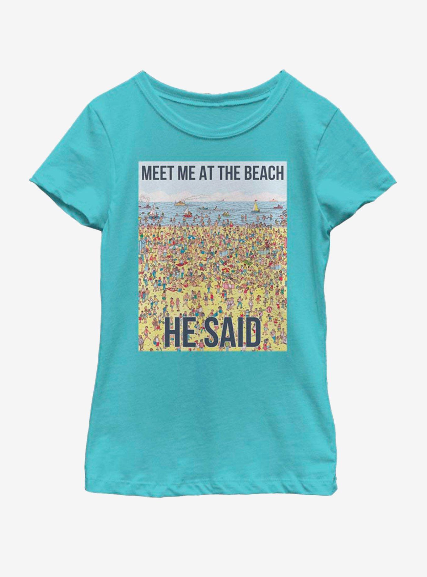Where's Waldo Crowded Beach Youth Girls T-Shirt, TAHI BLUE, hi-res