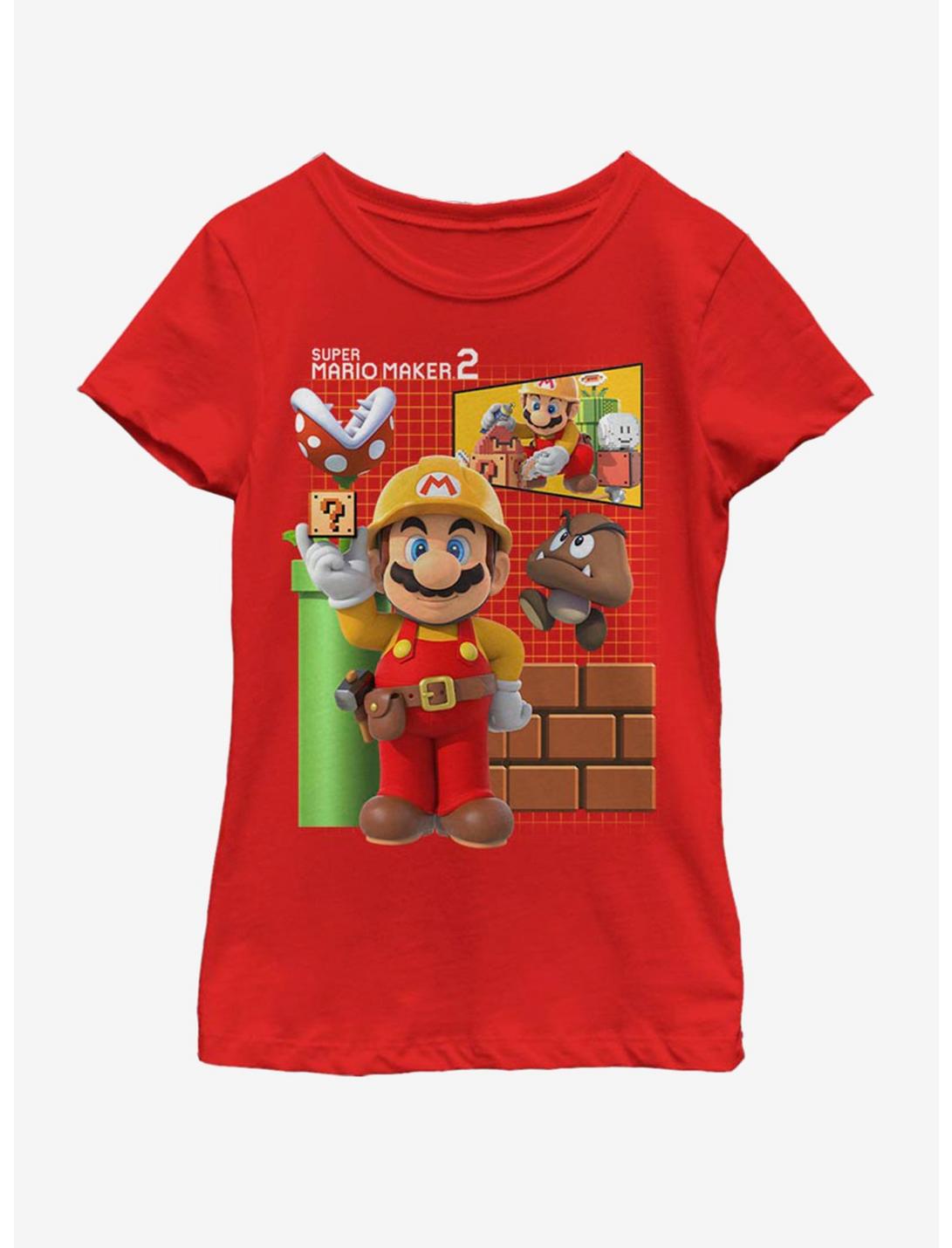 Nintendo Blue Prints Youth Girls T-Shirt, RED, hi-res