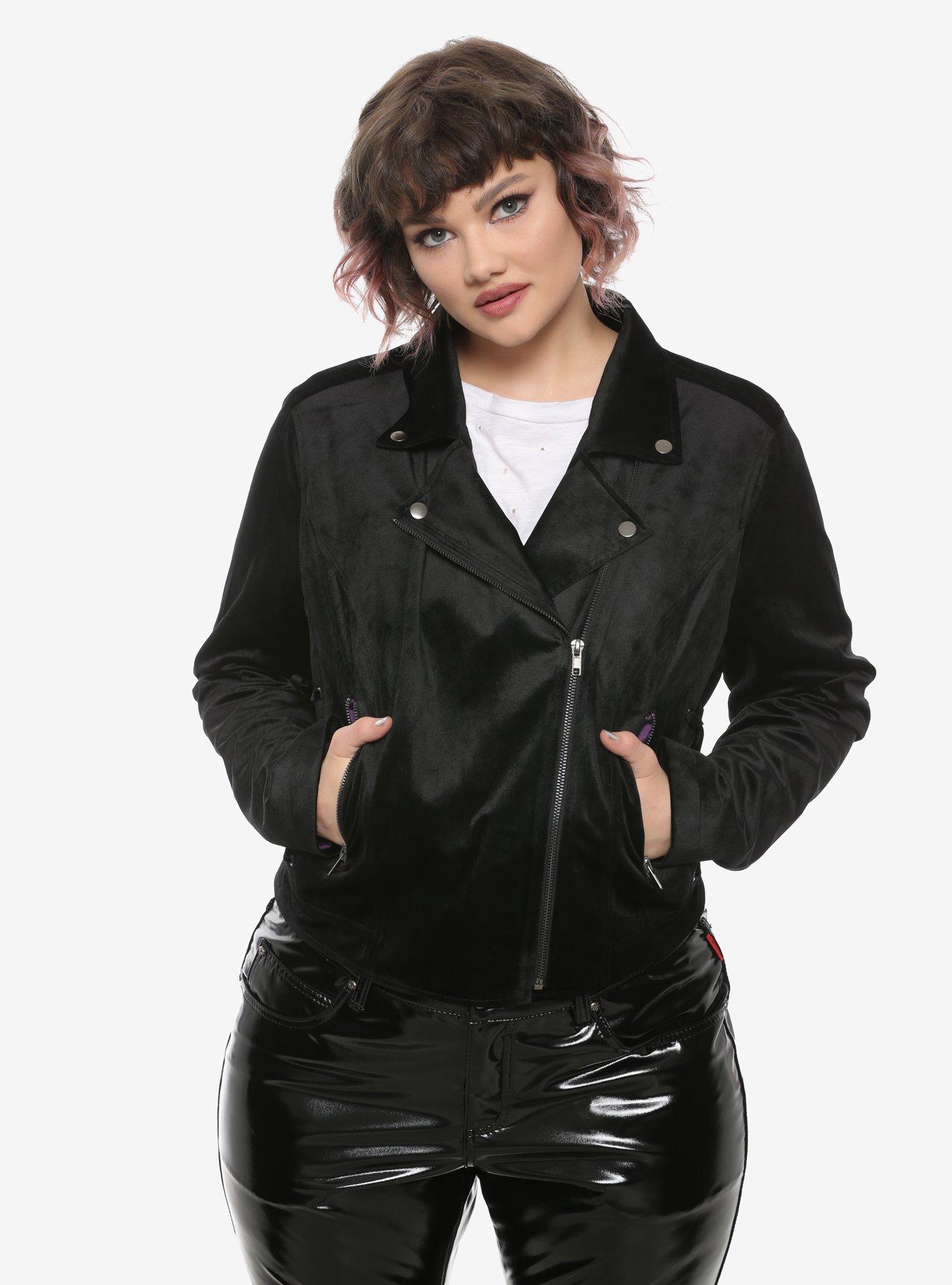 Her Universe Disney Maleficent: Mistress Of Evil Girls Velvet Moto Jacket Plus Size, BLACK, hi-res