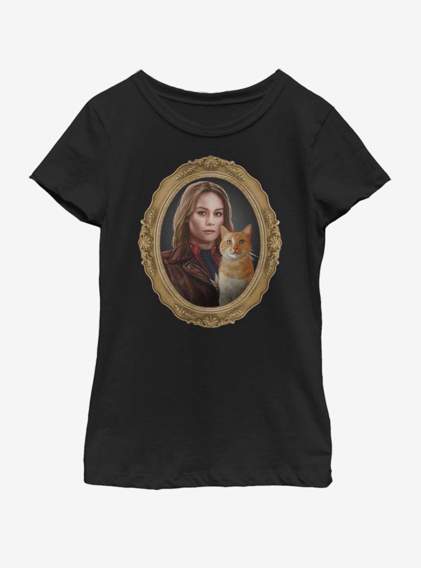 Marvel Captain Marvel Gold Frame Youth Girls T-Shirt, BLACK, hi-res