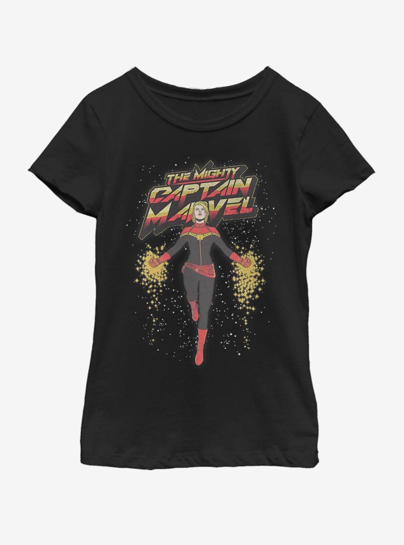 Marvel Captain Marvel Mighty Cap M Youth Girls T-Shirt, BLACK, hi-res