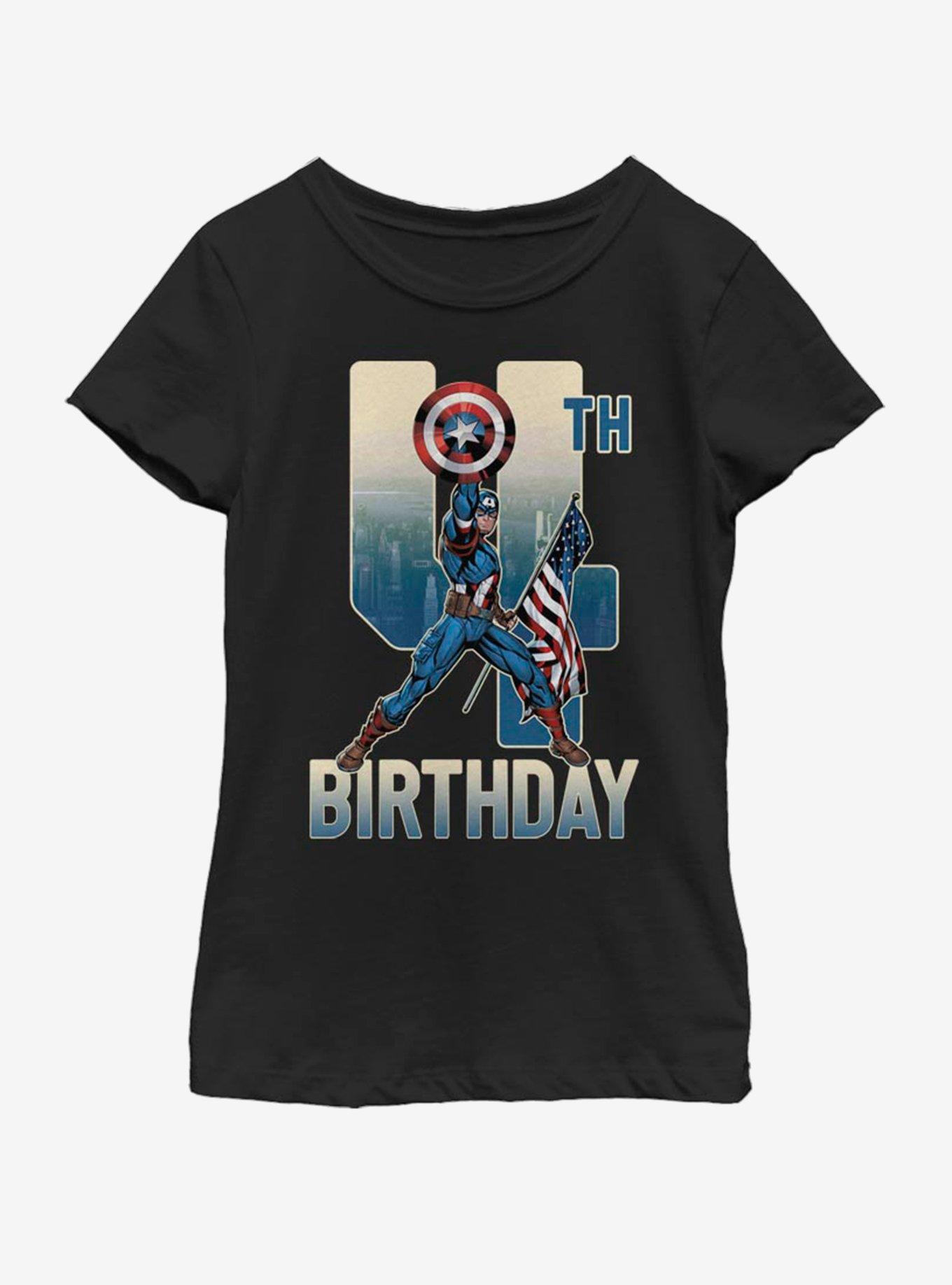 Marvel Capt America 4th Bday Youth Girls T-Shirt, BLACK, hi-res