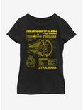 Star Wars Falcon Schematic Youth Girls T-Shirt, BLACK, hi-res