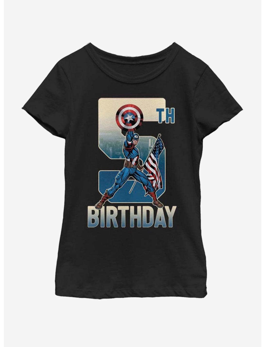 Marvel Captain America 5th Bday Youth Girls T-Shirt, BLACK, hi-res