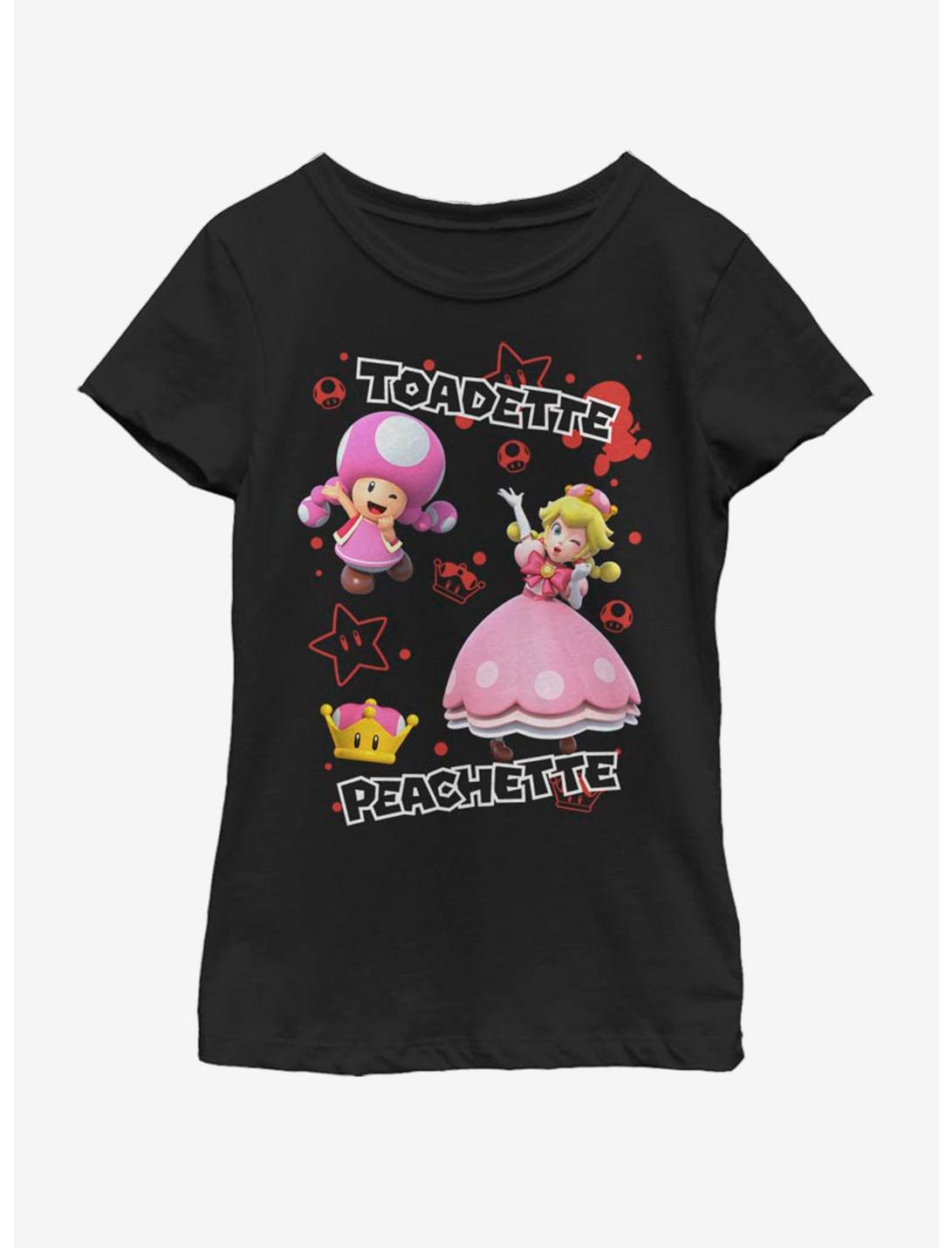Nintendo Toadette and Peachette Youth Girls T-Shirt, BLACK, hi-res