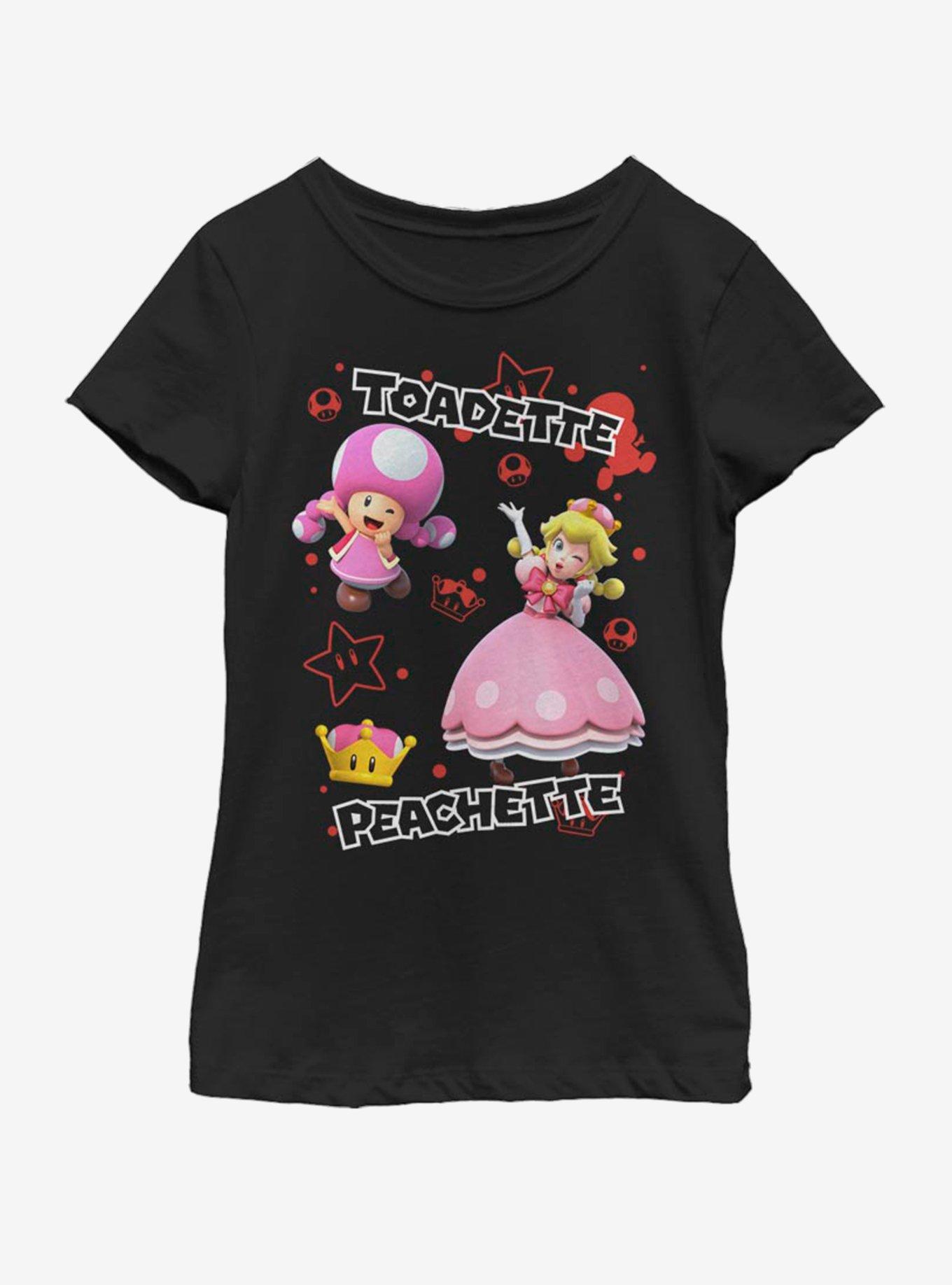 Nintendo Toadette and Peachette Youth Girls T-Shirt, BLACK, hi-res