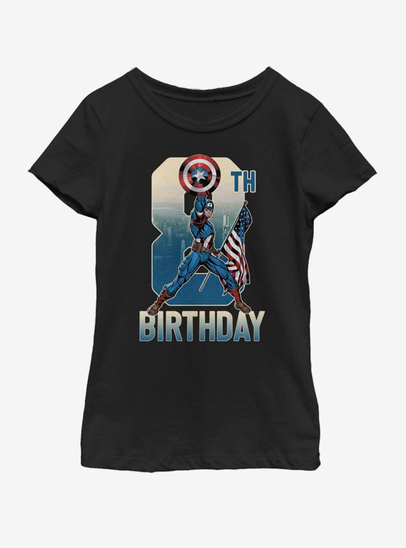 Marvel Captain America 8th Bday Youth Girls T-Shirt, BLACK, hi-res