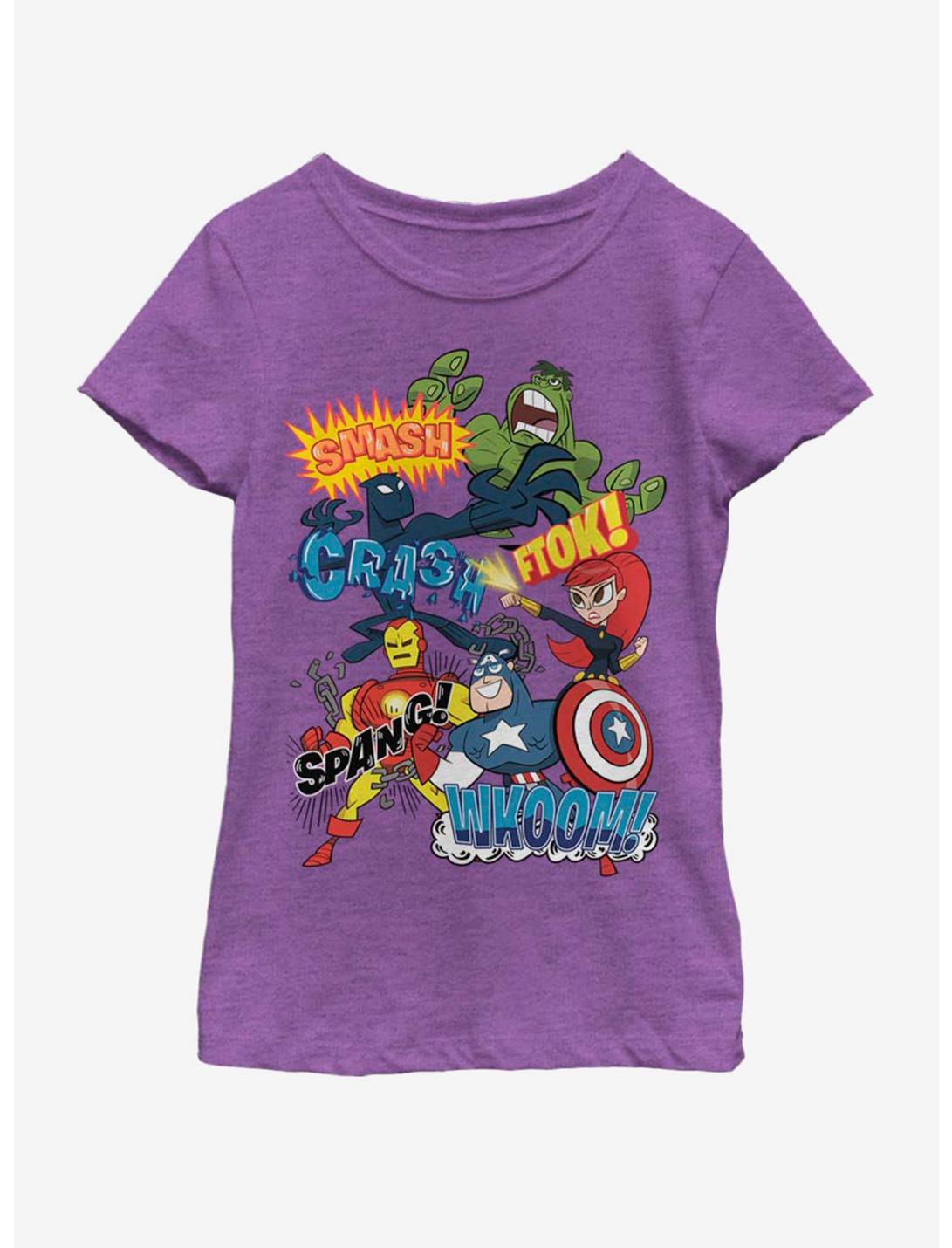 Marvel Sound Effects Retro Youth Girls T-Shirt, PURPLE BERRY, hi-res