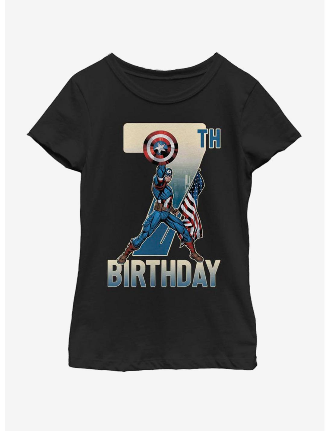 Marvel Captain America 7th Bday Youth Girls T-Shirt, BLACK, hi-res