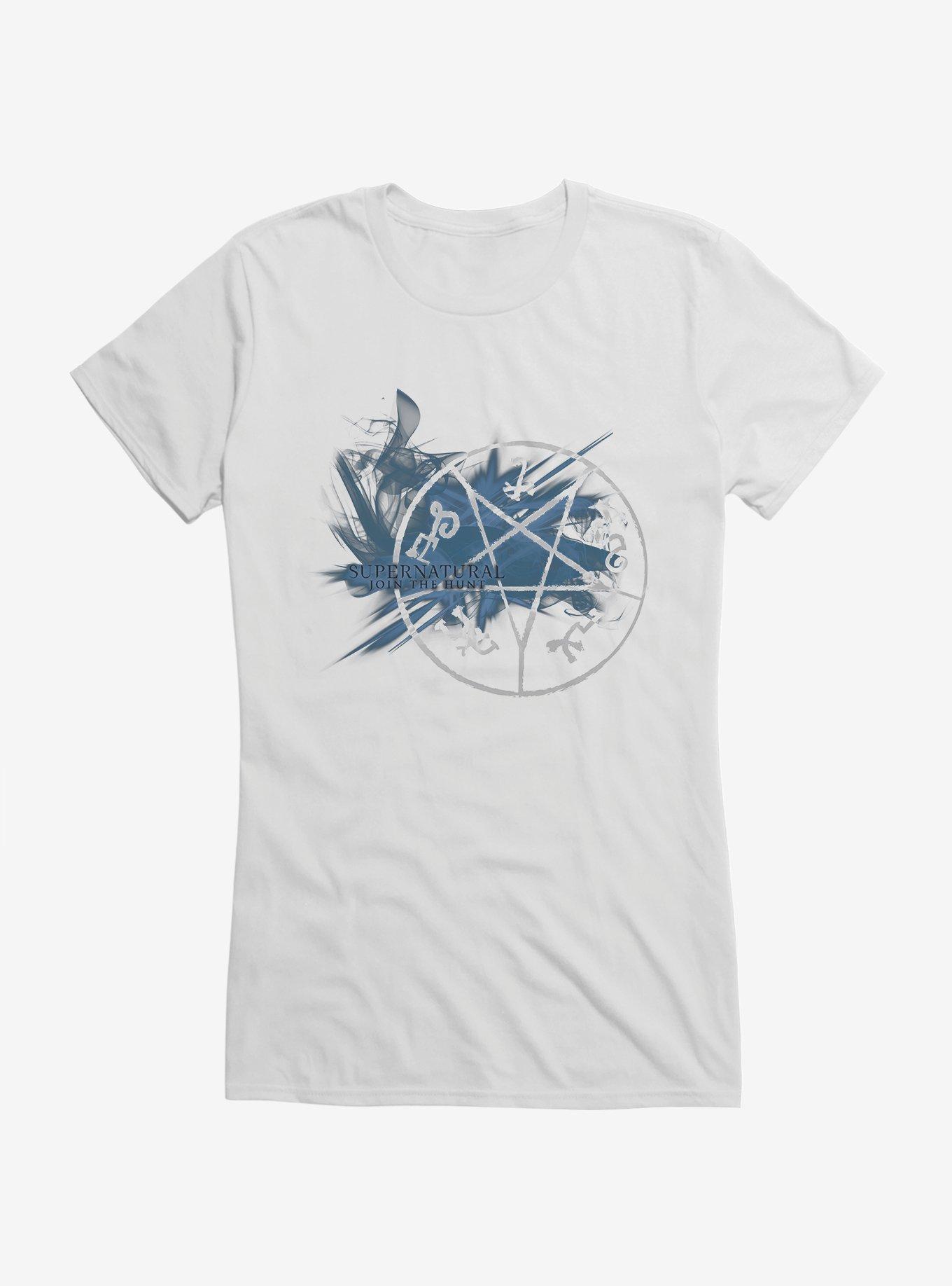 Supernatural Blue Pentagram Girls T-Shirt, WHITE, hi-res