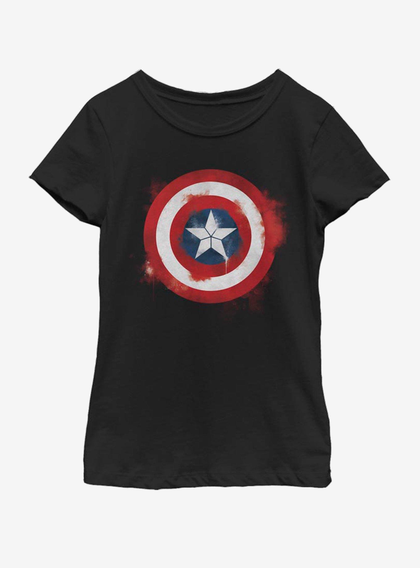 Marvel Avengers: Endgame Captain America Spray Logo Youth Girls T-Shirt, BLACK, hi-res