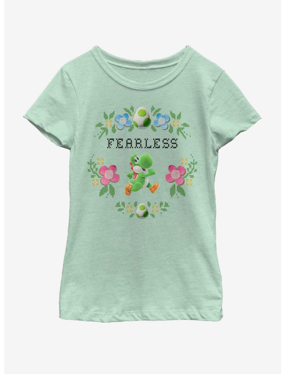 Nintendo Fearless Yoshi Cross Stitch Youth Girls T-Shirt, MINT, hi-res