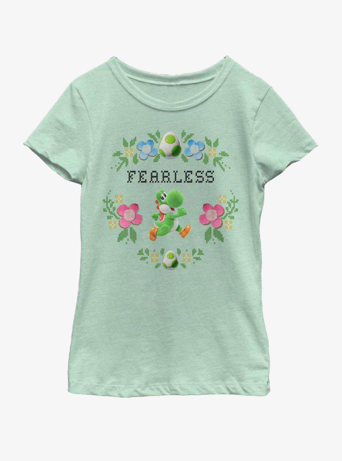 Nintendo Fearless Yoshi Cross Stitch Youth Girls T-Shirt, , hi-res