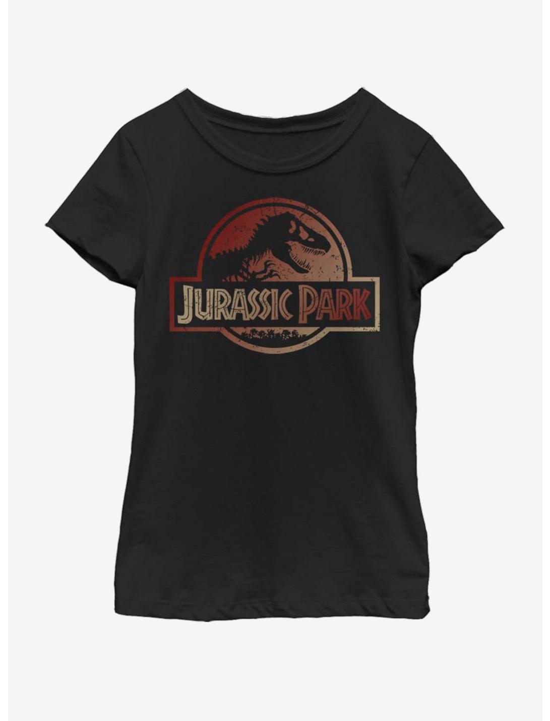 Jurassic Park Colored Logo - RED Youth Girls T-Shirt, BLACK, hi-res