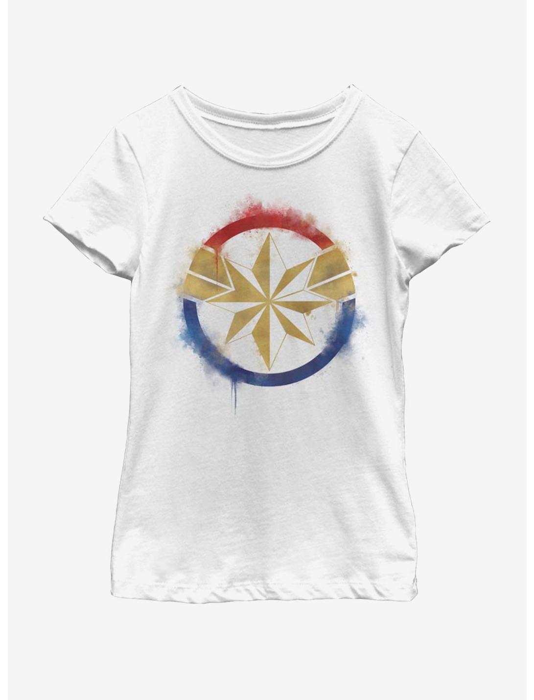 Marvel Avengers: Endgame Captain Marvel Spray Logo Youth Girls T-Shirt, WHITE, hi-res
