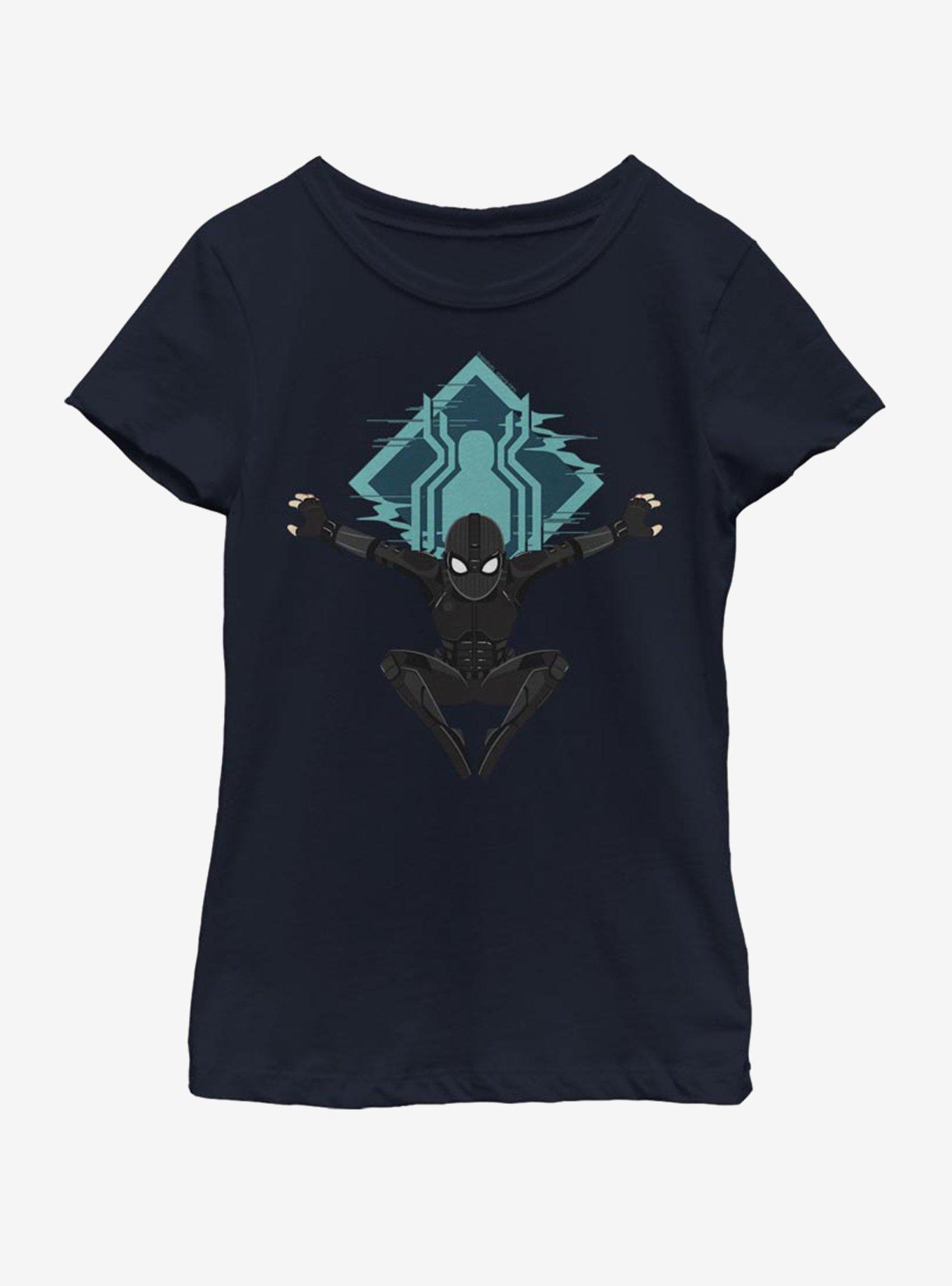 Marvel Spiderman: Far From Home Stealth Spiderman Youth Girls T-Shirt, NAVY, hi-res