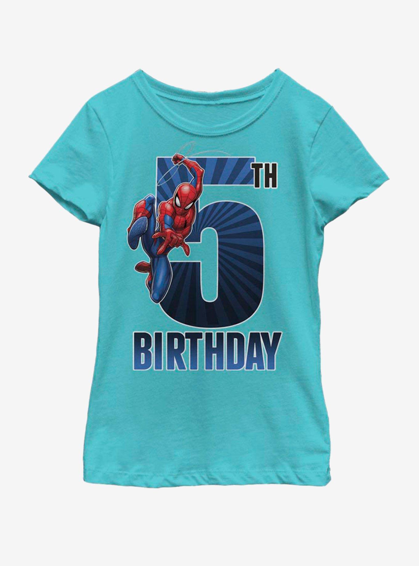 Marvel Spiderman 5th Bday Youth Girls T-Shirt, TAHI BLUE, hi-res