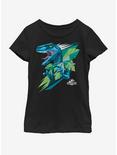 Jurassic Park Blue Dino Youth Girls T-Shirt, BLACK, hi-res