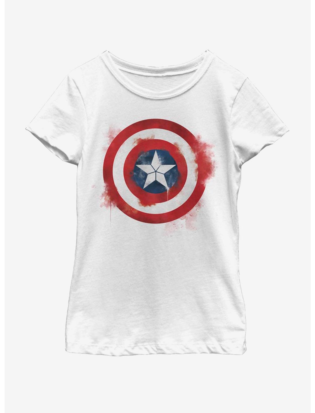 Marvel Avengers: Endgame Captain America Spray Logo Youth Girls T-Shirt, WHITE, hi-res