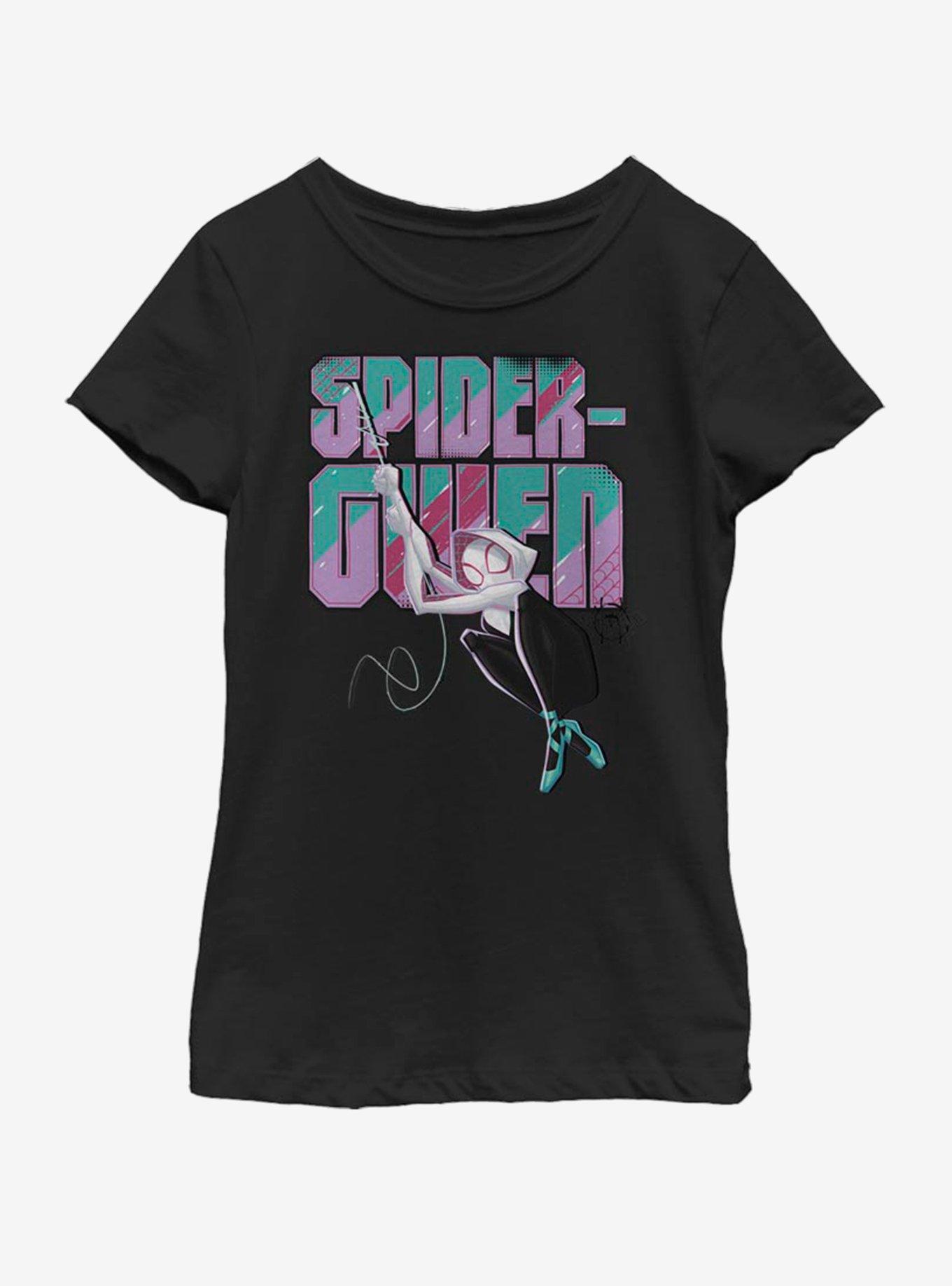 Marvel Spiderman Gwen Swinging Youth Girls T-Shirt, BLACK, hi-res view 1