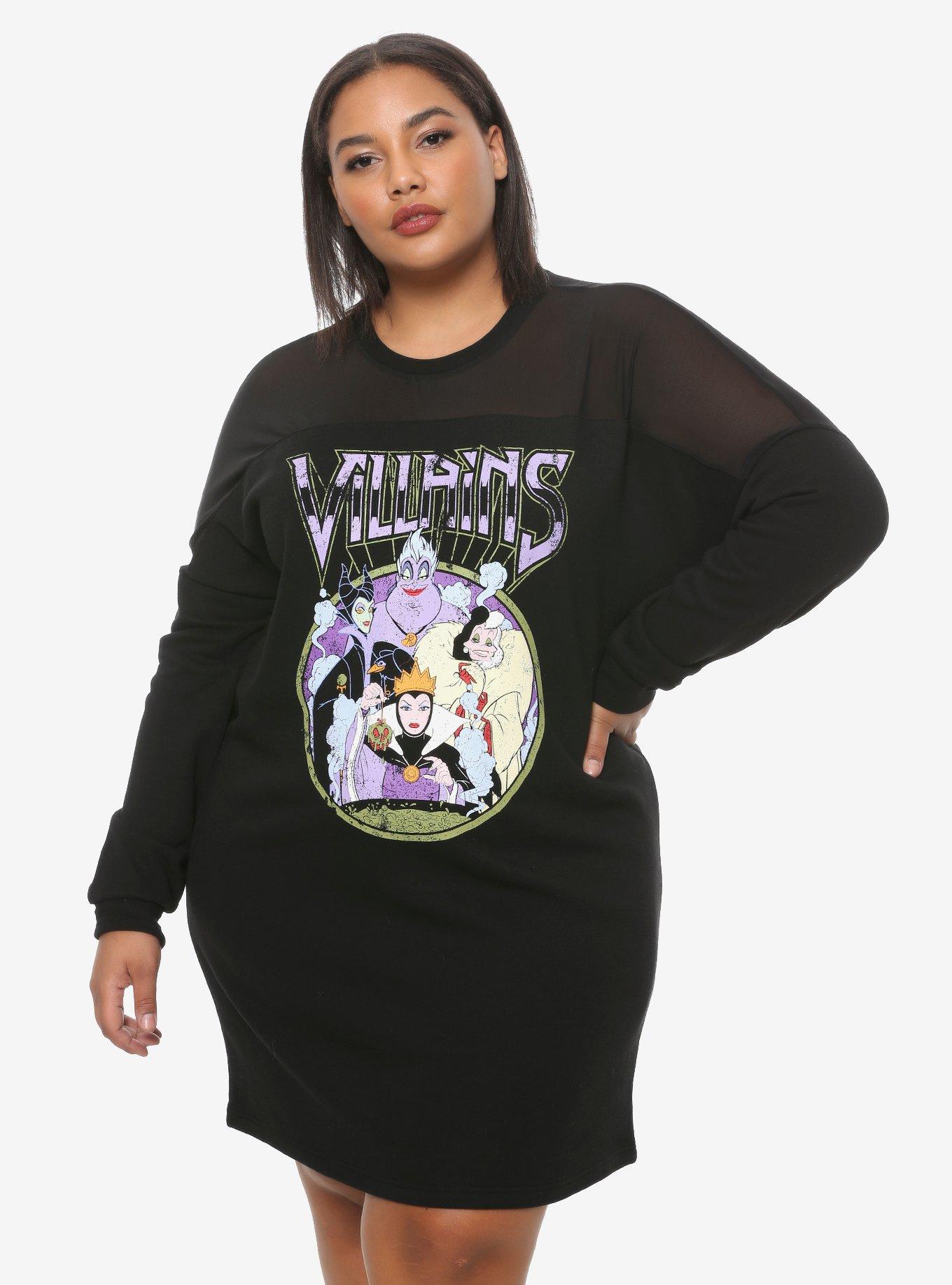 Disney Villains Mesh Shoulder Dress Plus Size, BLACK, hi-res