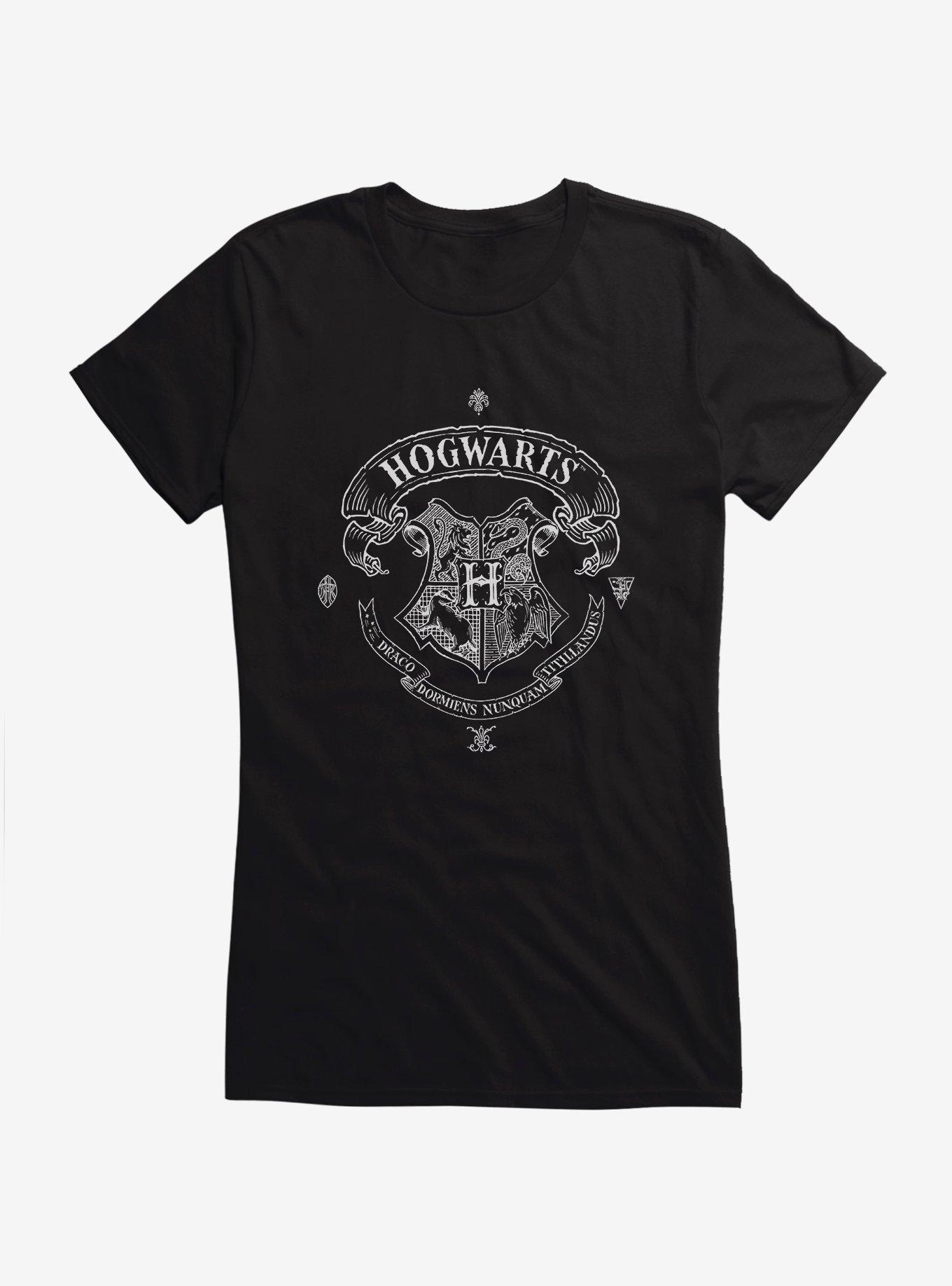 Harry Potter Hogwarts Shield Outline Girls T-Shirt, BLACK, hi-res