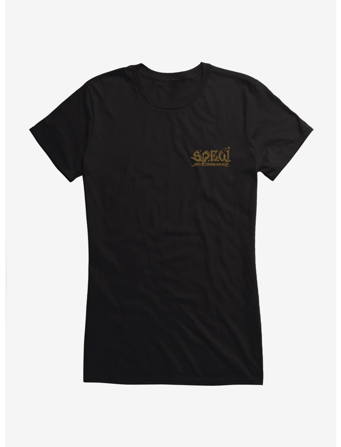 Harry Potter SPEW Organization Gold Text Girls T-Shirt, BLACK, hi-res
