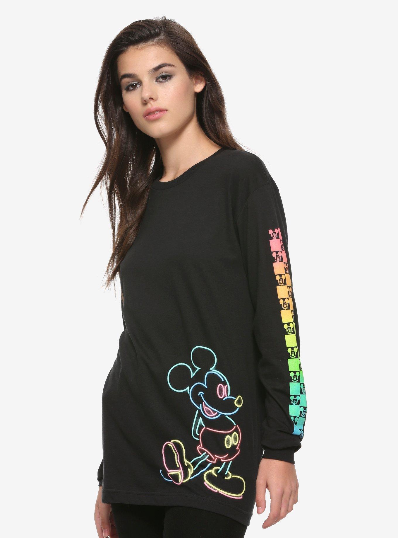 Disney Mickey Mouse Neon Check Long-Sleeve Girls T-Shirt, MULTI, hi-res