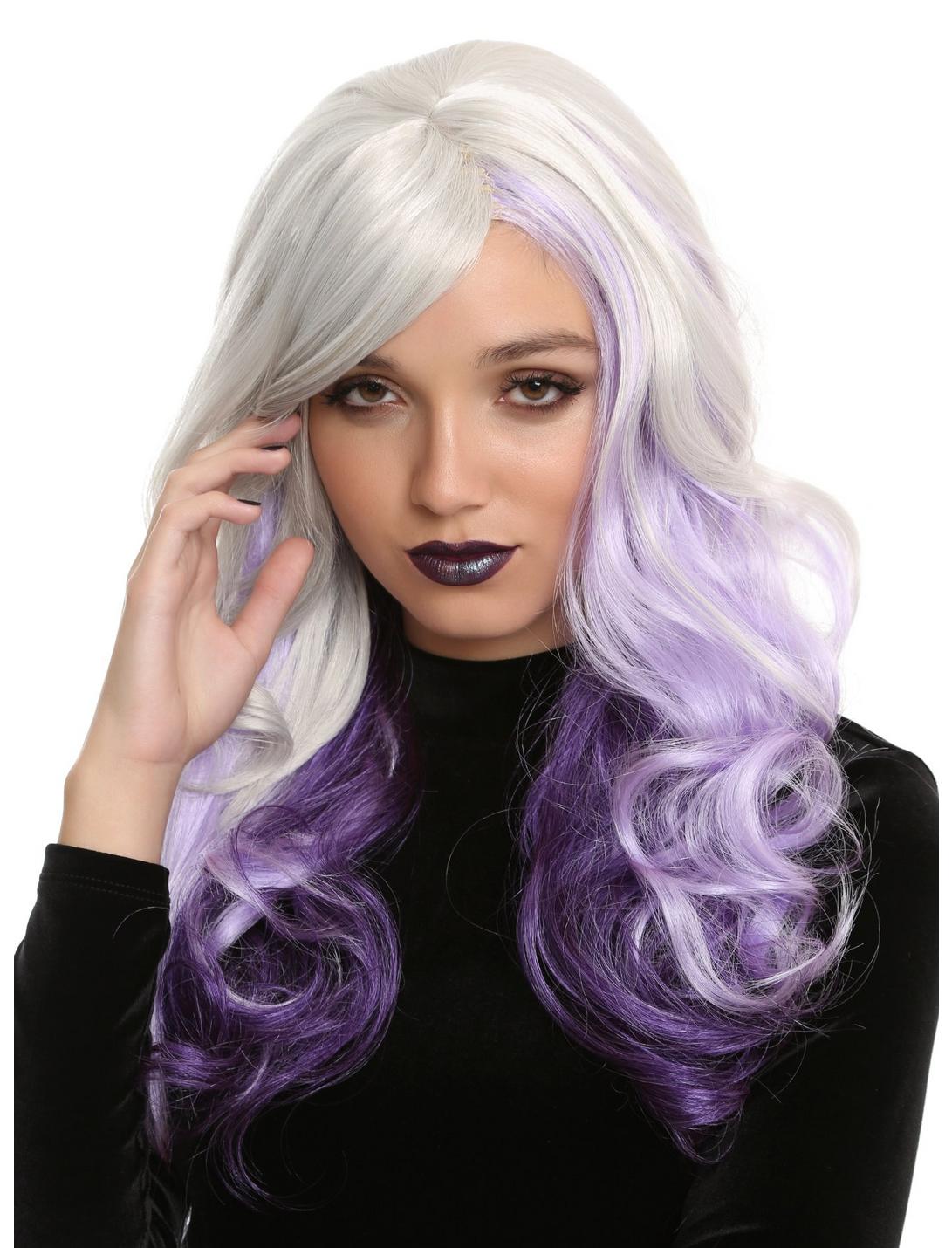 Silver & Purple Long Wavy Wig, , hi-res