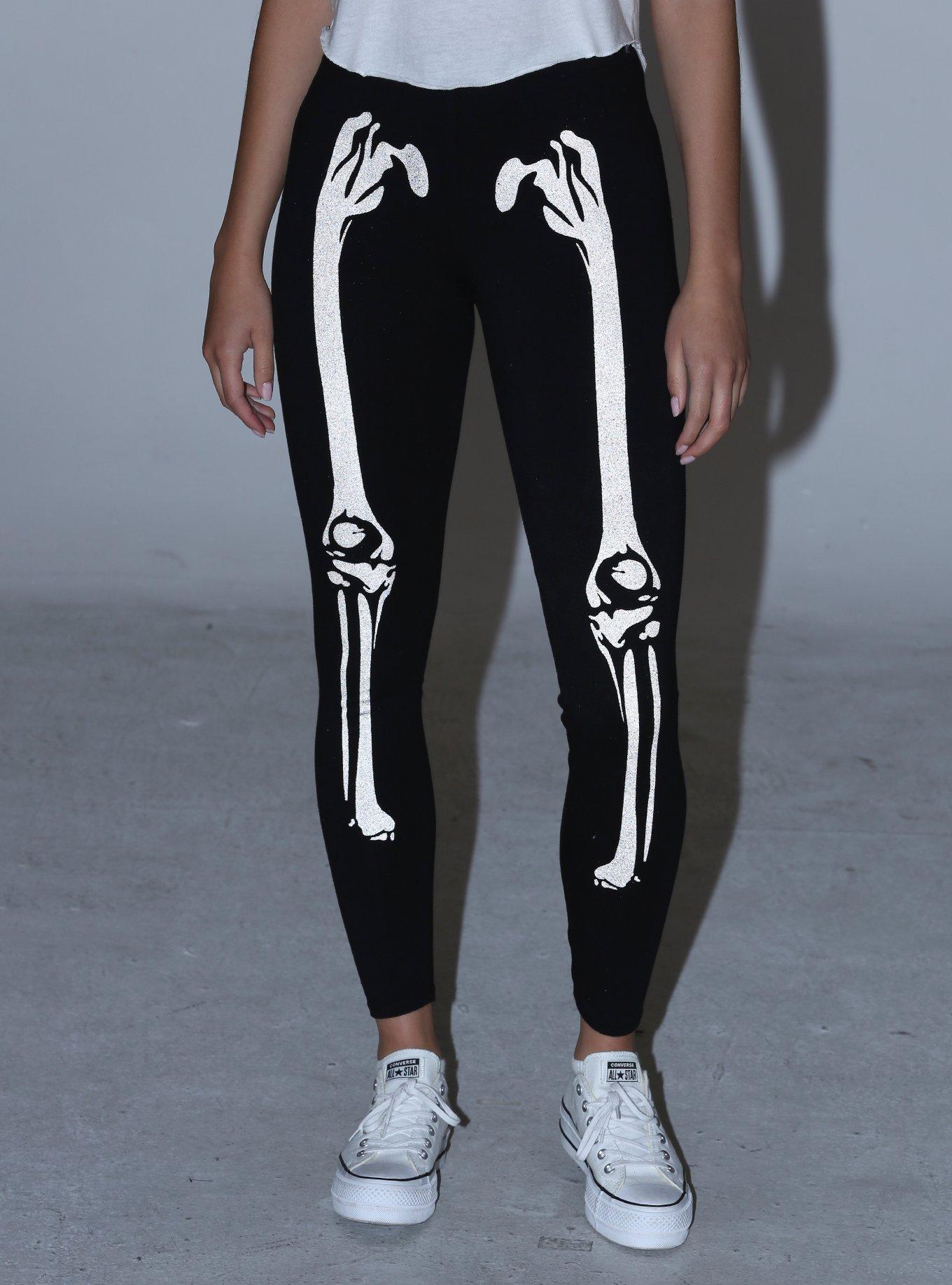 Reflective Skeleton Leggings, BLACK, hi-res