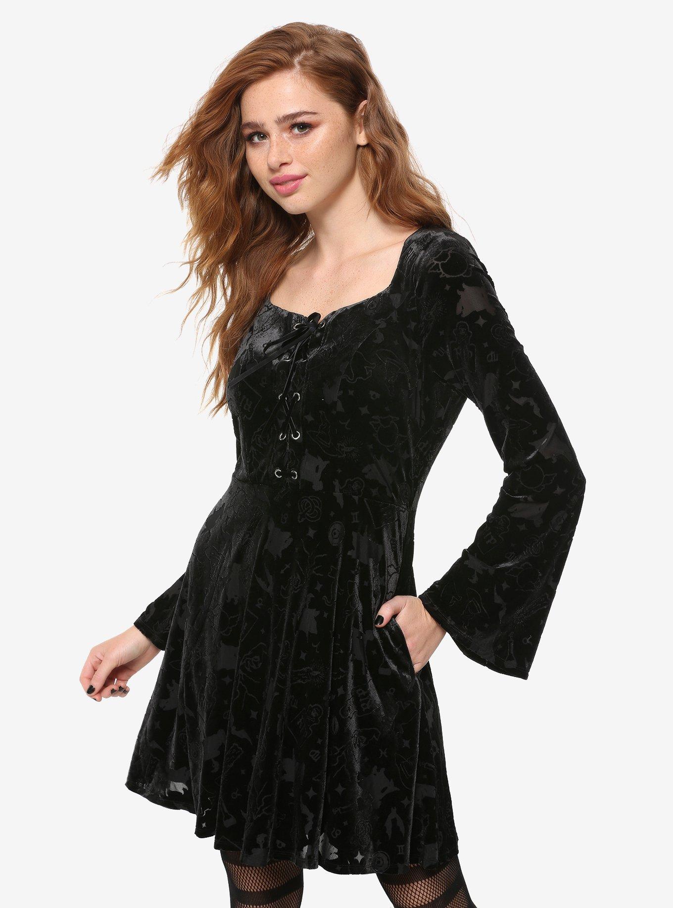 Her Universe Disney Hocus Pocus Icon Velvet Bell Sleeve Dress, MULTI, hi-res